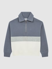 Reiss Airforce Blue Sabre Senior Half Zip Funnel Neck Colourblock Jumper - Image 2 of 5