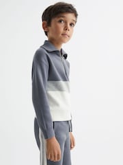 Reiss Airforce Blue Sabre Senior Half Zip Funnel Neck Colourblock Jumper - Image 3 of 5