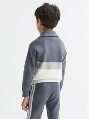 Reiss Airforce Blue Sabre Senior Half Zip Funnel Neck Colourblock Jumper - Image 4 of 5