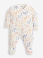 JoJo Maman Bébé Cream Safari Print Zip Cotton Baby Sleepsuit - Image 2 of 4