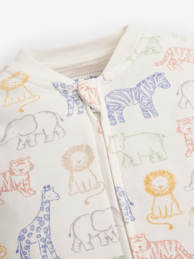 JoJo Maman Bébé Cream Safari Print Zip Cotton Baby Sleepsuit - Image 3 of 4