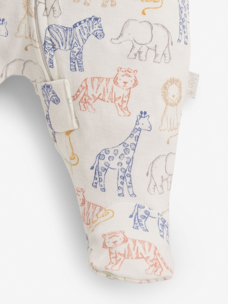 JoJo Maman Bébé Cream Safari Print Zip Cotton Baby Sleepsuit - Image 4 of 4