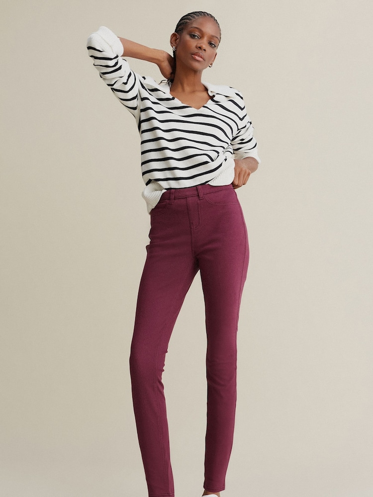 Berry Red Jersey Denim Leggings - Image 1 of 5