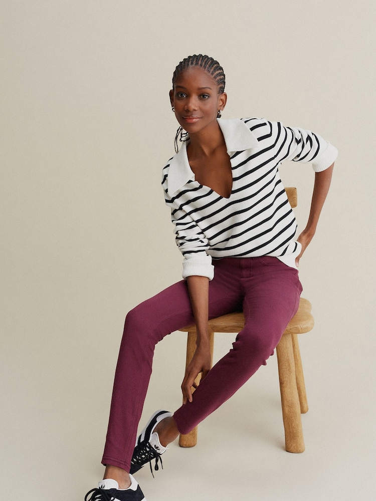 Berry Red Jersey Denim Leggings - Image 2 of 5