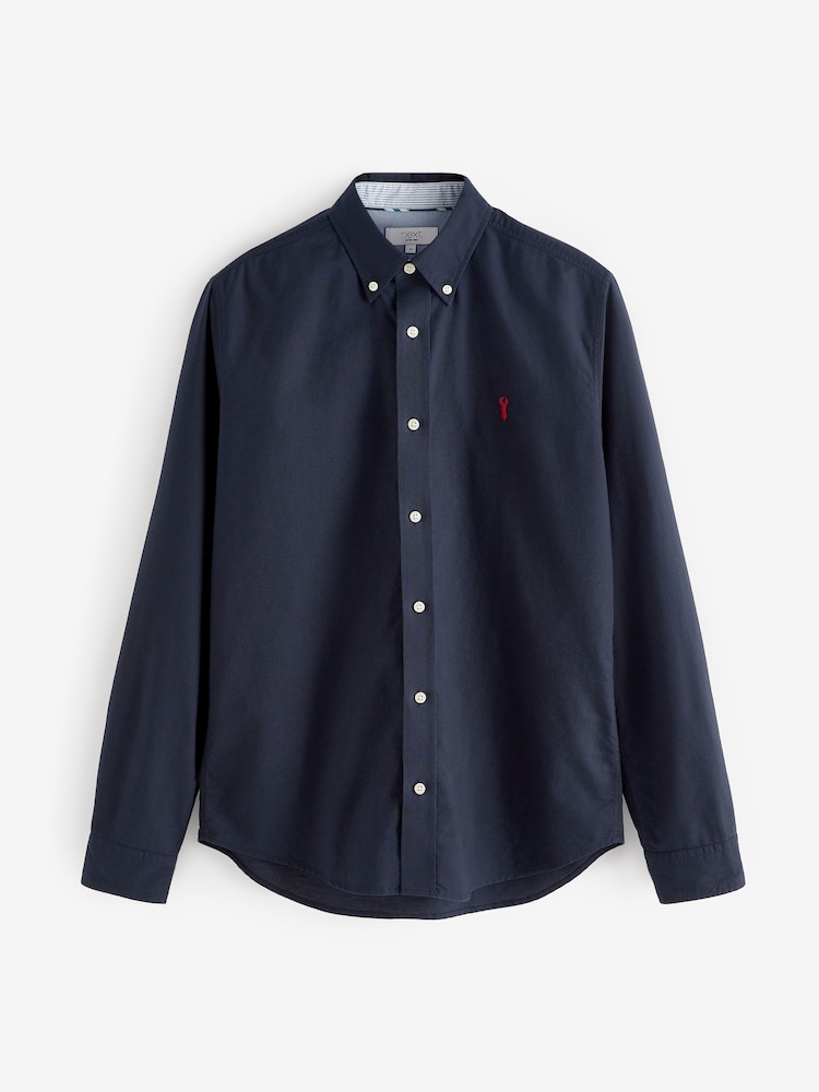 Navy Blue Regular Fit Long Sleeve Oxford Shirt - Image 6 of 6