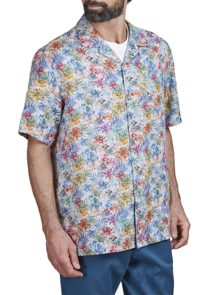 Simon Carter Grey Short Sleeve Tropical Floral Shirt - Image 1 of 6