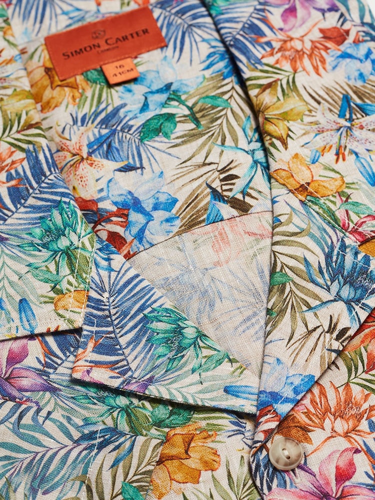 Simon Carter Grey Short Sleeve Tropical Floral Shirt - Image 6 of 6