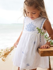 Blue/White Embroidered Cotton Dress (3mths-8yrs) - Image 3 of 6