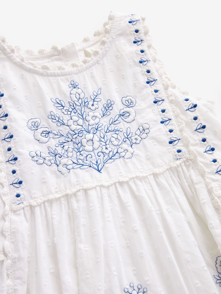 Blue/White Embroidered Cotton Dress (3mths-8yrs) - Image 6 of 6