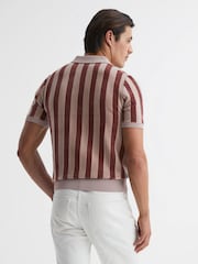 Reiss Rust Cromer Short Sleeve Open Collar Chenille Polo Shirt - Image 1 of 6