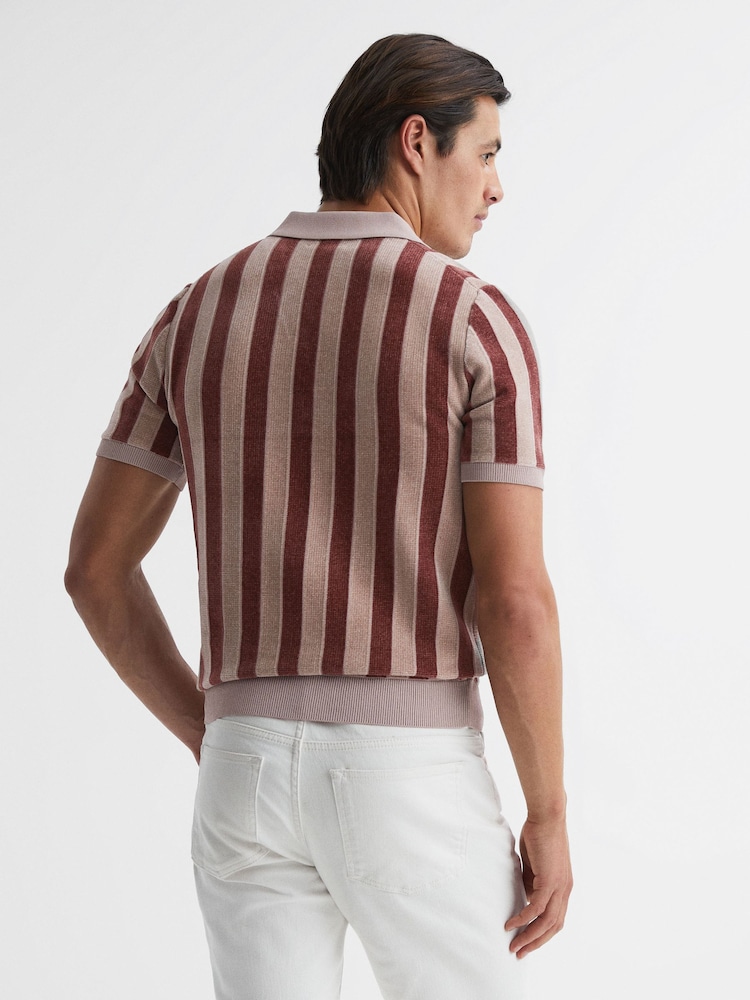 Reiss Rust Cromer Short Sleeve Open Collar Chenille Polo Shirt - Image 1 of 6