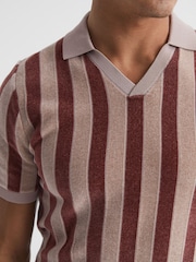Reiss Rust Cromer Short Sleeve Open Collar Chenille Polo Shirt - Image 3 of 6