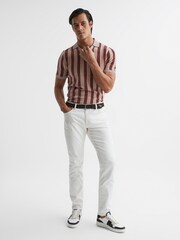 Reiss Rust Cromer Short Sleeve Open Collar Chenille Polo Shirt - Image 4 of 6