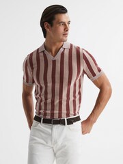 Reiss Rust Cromer Short Sleeve Open Collar Chenille Polo Shirt - Image 5 of 6