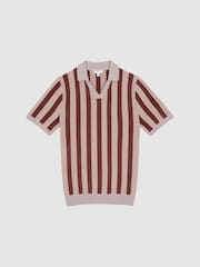 Reiss Rust Cromer Short Sleeve Open Collar Chenille Polo Shirt - Image 6 of 6
