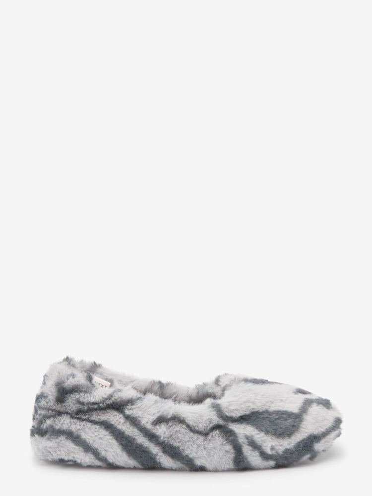 Grey Animal Faux Fur Ballet Slippers - Image 1 of 5