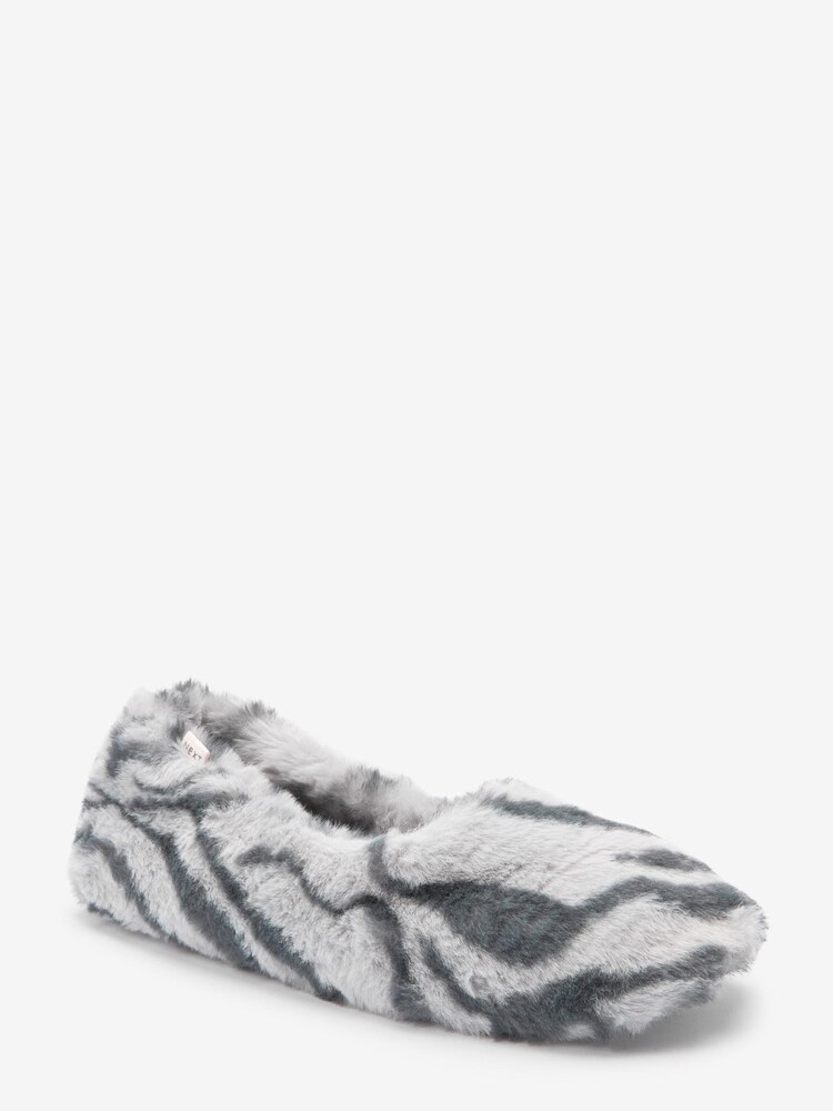 Grey Animal Faux Fur Ballet Slippers - Image 2 of 5