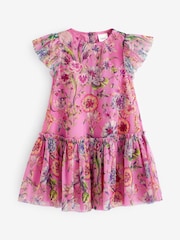 Bright Pink Sequin Embellished Mesh Party Dress (3mths-7yrs) - Image 1 of 2