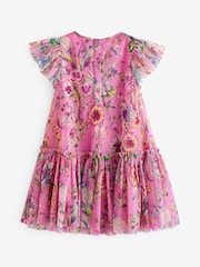 Bright Pink Sequin Embellished Mesh Party Dress (3mths-7yrs) - Image 2 of 2