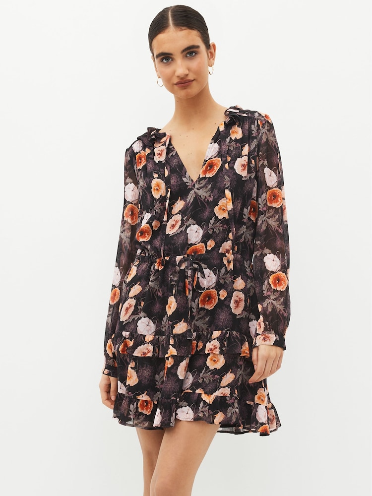 Paige Heirloom Floral Silk Black Mini Dress - Image 1 of 5