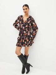 Paige Heirloom Floral Silk Black Mini Dress - Image 2 of 5