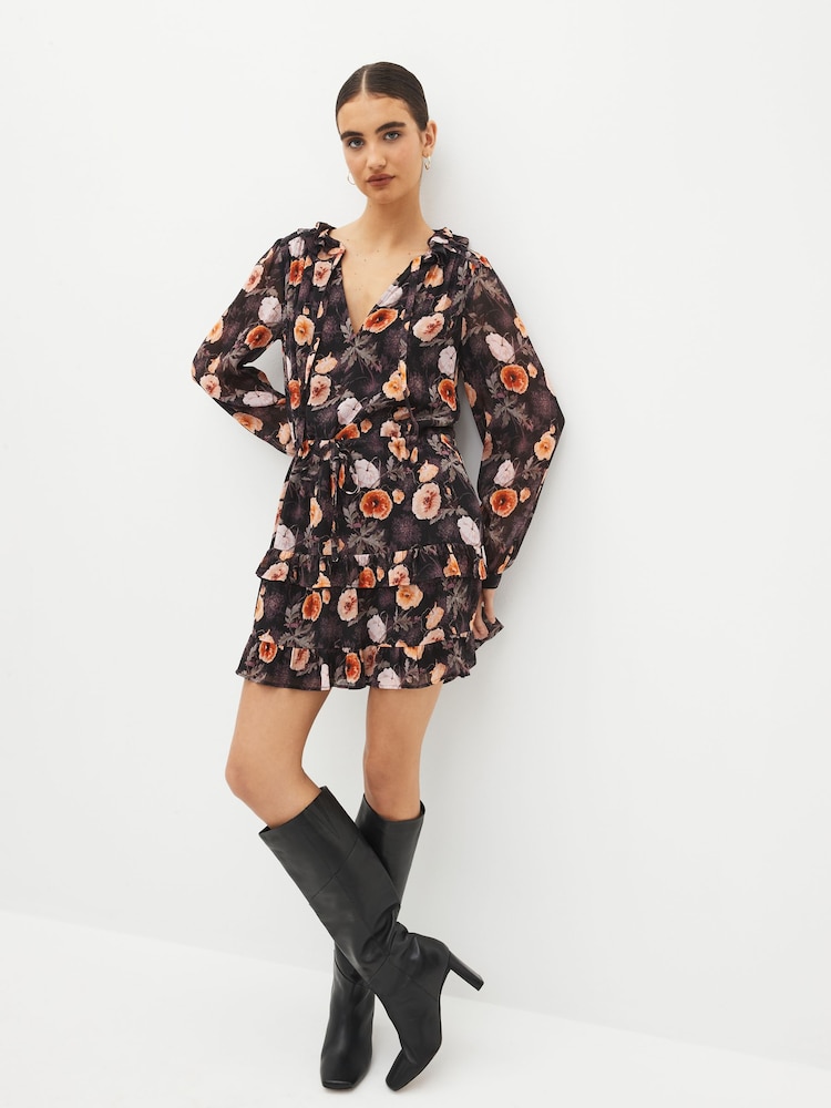 Paige Heirloom Floral Silk Black Mini Dress - Image 2 of 5