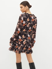Paige Heirloom Floral Silk Black Mini Dress - Image 3 of 5