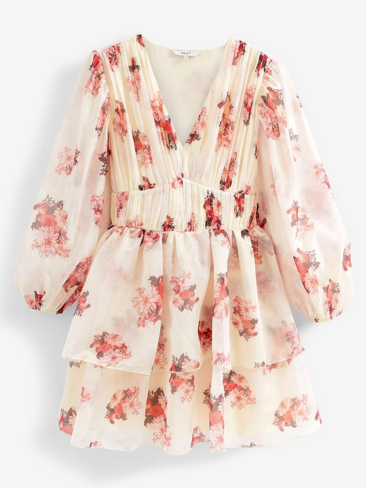 Creme - Langärmeliges, gestuftes Minikleid mit Blumenprint - Bild 5 von 5 Creme - Langärmeliges, gestuftes Minikleid mit Blumenprint - Bild 5 von 5