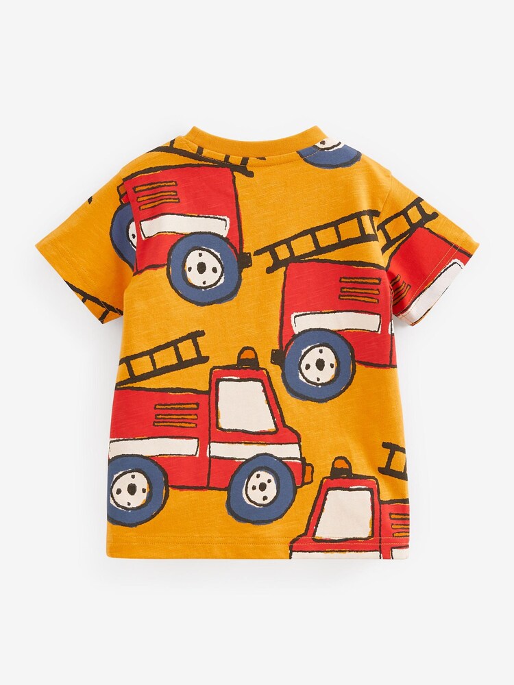 Yellow Fire Engine Short Sleeve All Over Print T-Shirt (3mths-7yrs) - Image 2 of 2