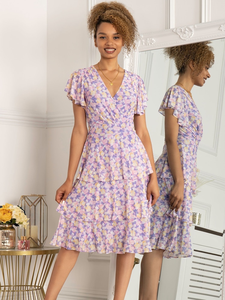 Jolie Moi Purple Gabielle Tiered Midi Dress - Image 1 of 5