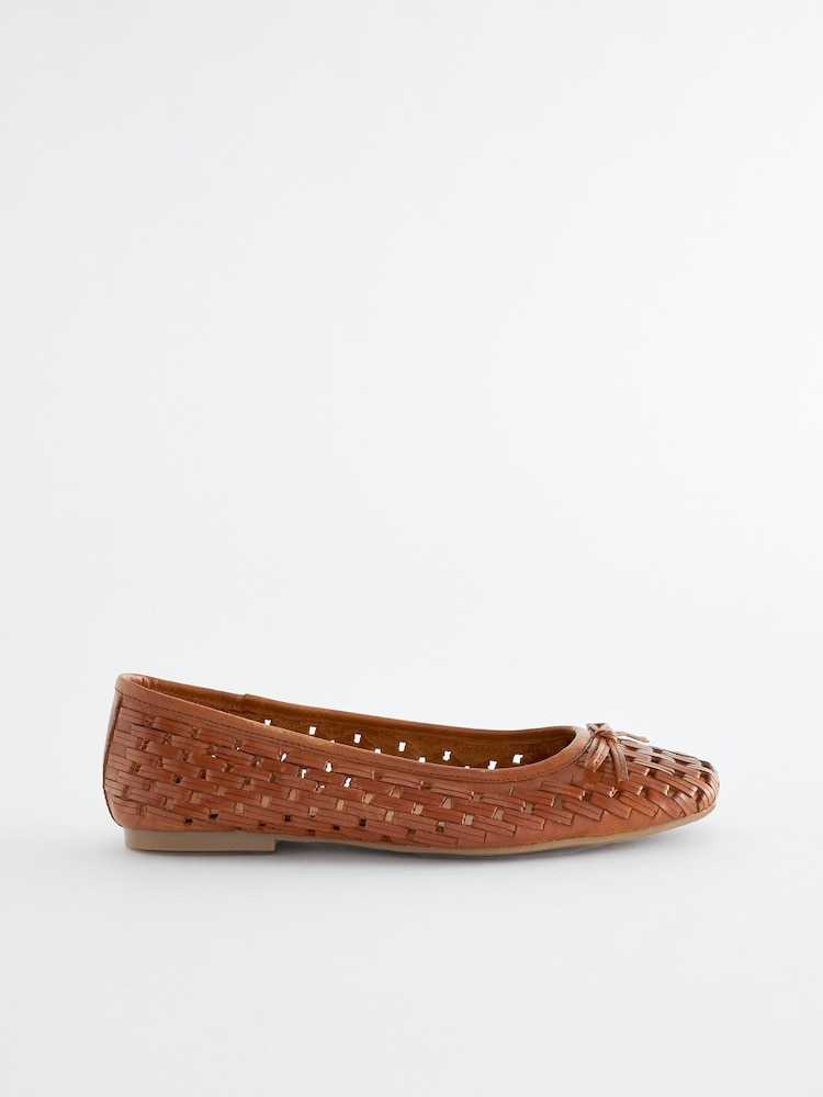 Tan Brown Forever Comfort® Leather Weave Ballerina Shoes - Image 2 of 5