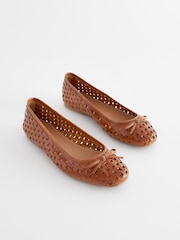 Tan Brown Forever Comfort® Leather Weave Ballerina Shoes - Image 3 of 5