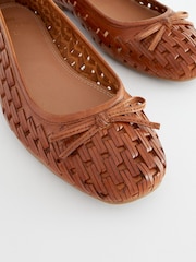 Tan Brown Forever Comfort® Leather Weave Ballerina Shoes - Image 4 of 5