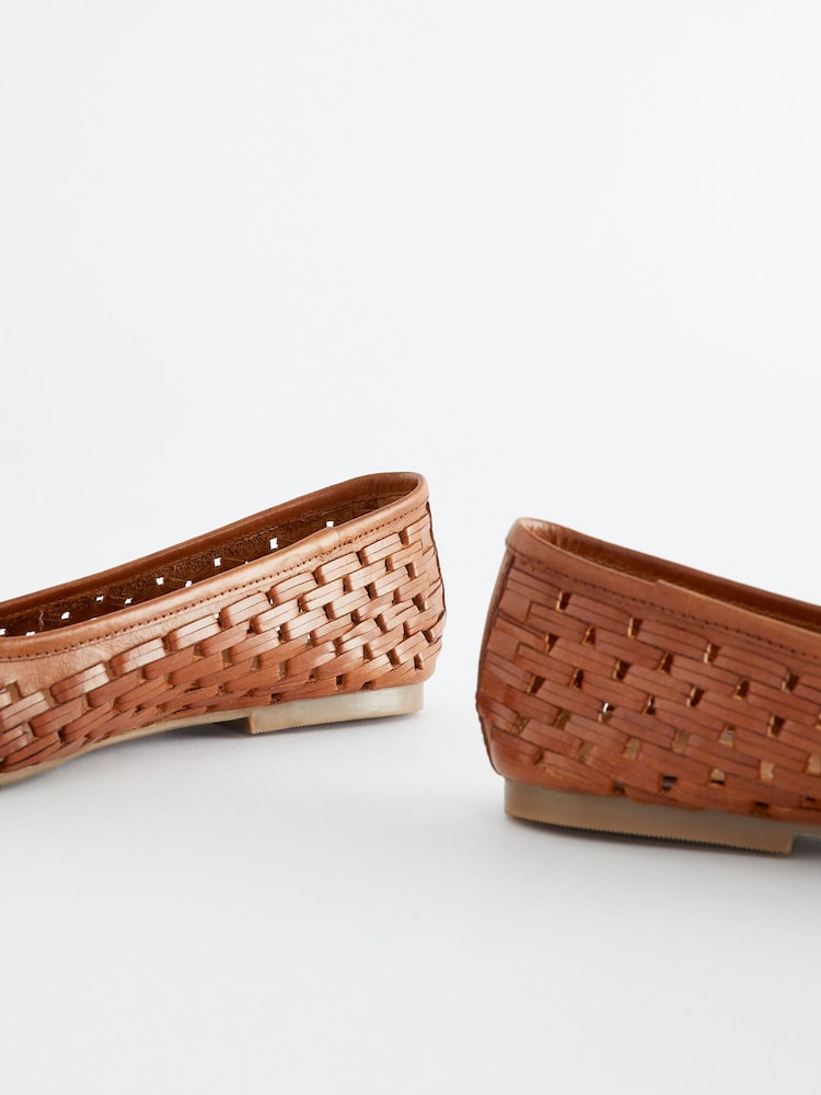 Tan Brown Forever Comfort® Leather Weave Ballerina Shoes - Image 5 of 5