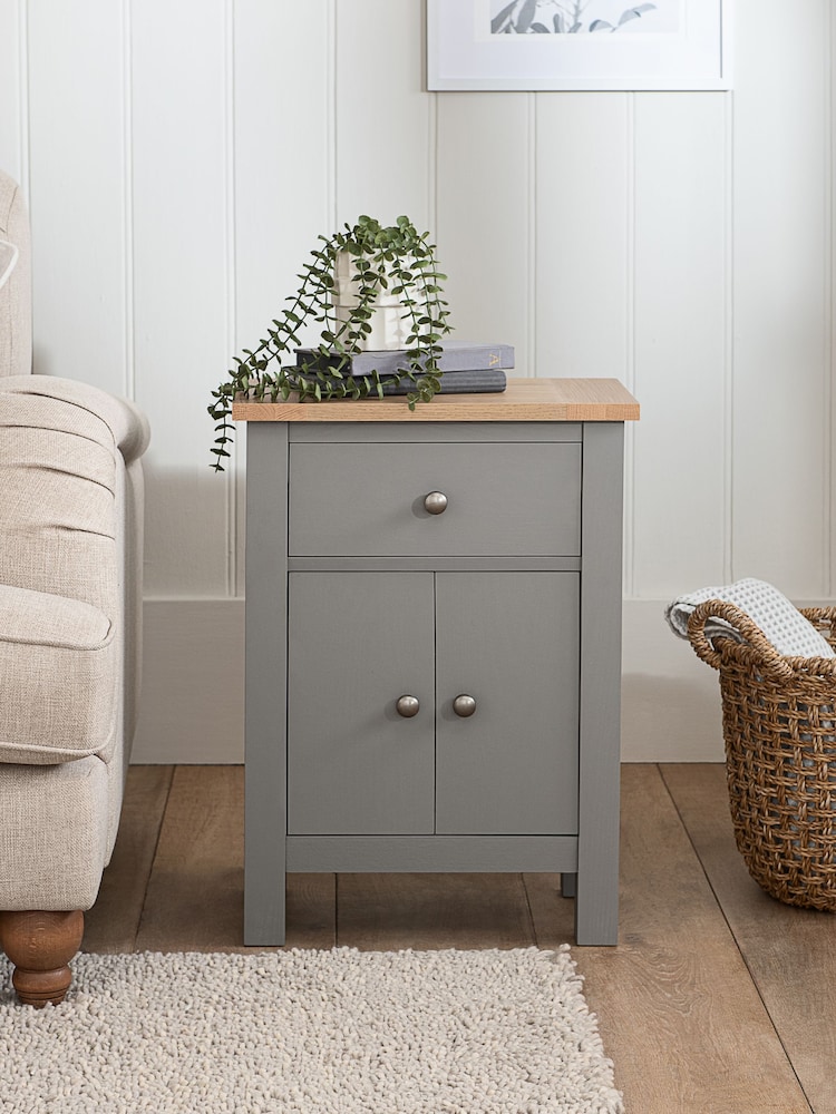 Dove Grey Malvern Oak Effect Storage Side Table - Image 1 of 9