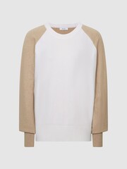 Reiss Ivory/Camel Audrey Colourblock Knitted Jumper - Image 2 of 6