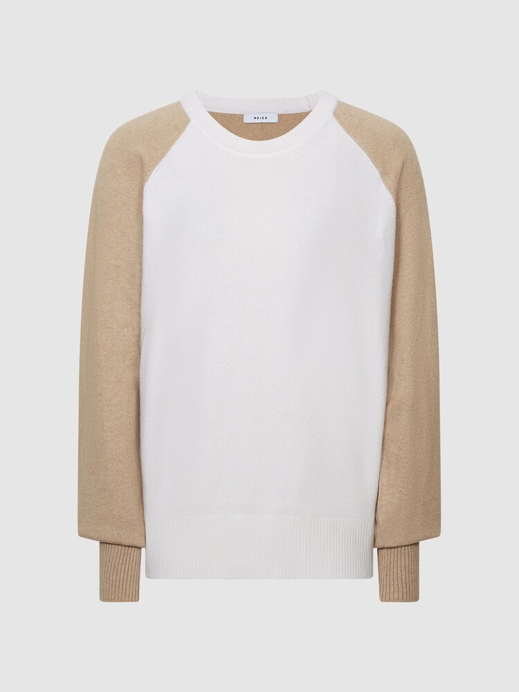 Reiss Ivory/Camel Audrey Colourblock Knitted Jumper - Image 2 of 6 Reiss Ivory/Camel Audrey Colourblock Knitted Jumper - Image 2 of 6