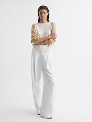 Reiss Ivory/Camel Audrey Colourblock Knitted Jumper - Image 3 of 6