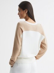 Reiss Ivory/Camel Audrey Colourblock Knitted Jumper - Image 5 of 6