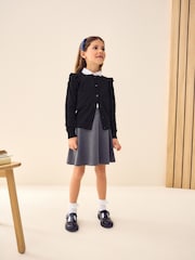 Black Cotton Rich Frill Shoulder School Cardigan (3-16yrs) - Image 2 of 7