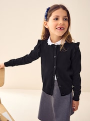 Black Cotton Rich Frill Shoulder School Cardigan (3-16yrs) - Image 5 of 7