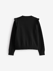 Black Cotton Rich Frill Shoulder School Cardigan (3-16yrs) - Image 7 of 7