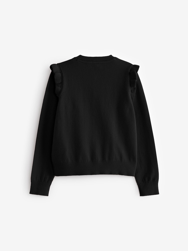 Black Cotton Rich Frill Shoulder School Cardigan (3-16yrs) - Image 7 of 7