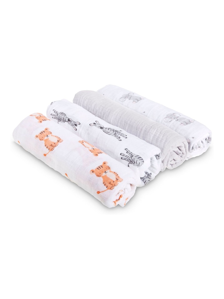 Aden & Anais Grey Light Essentials Muslin 100% Cotton Blankets 4 Pack - Image 1 of 5 Aden & Anais Grey Light Essentials Muslin 100% Cotton Blankets 4 Pack - Image 1 of 5
