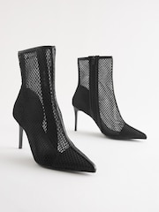 Black Mesh Pointed Ankle Boots - Image 2 of 3
