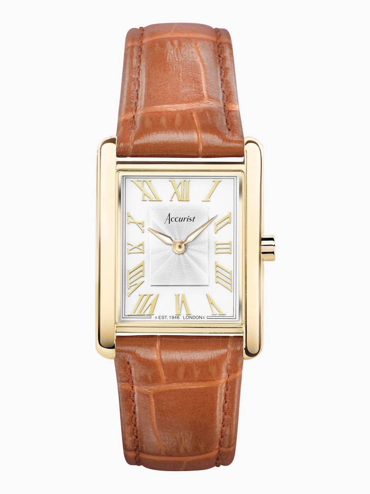 Accurist Womens Brown Rectangle Leather Strap Analogue Watch - Image 1 of 7
