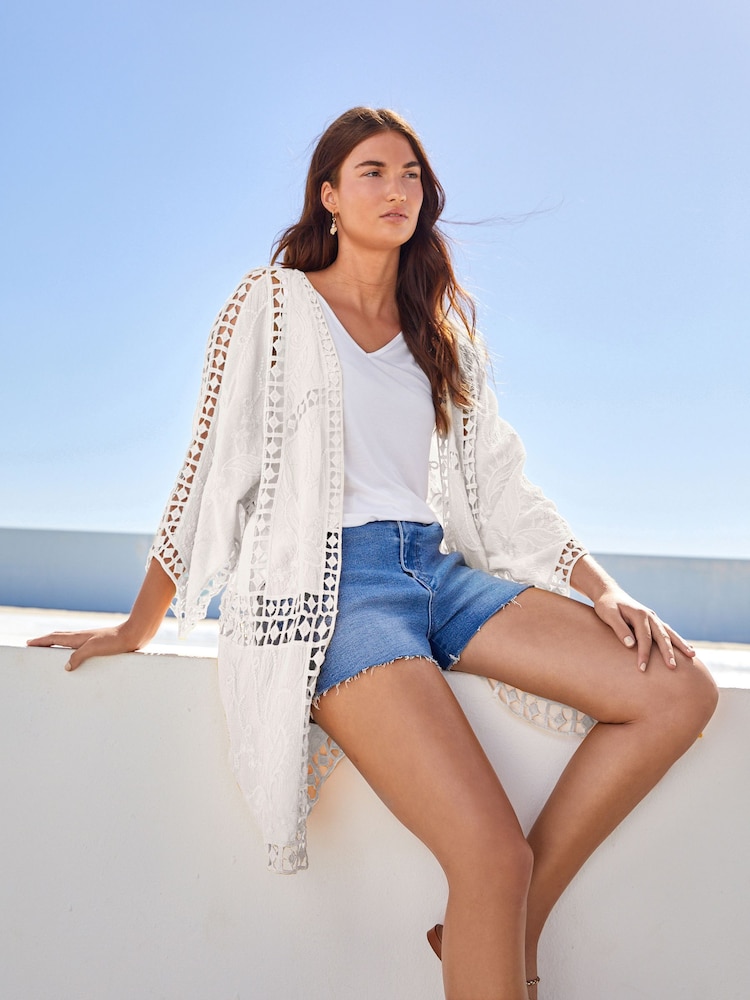 Creme - Langer Häkel-Kimono - Bild 1 von 5