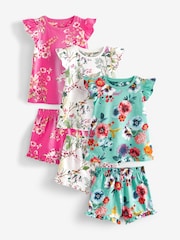 Pink/Blue Floral Short Pyjamas 3 Pack (9mths-16yrs) - Image 3 of 7