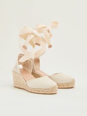 LK Bennett Sand Natural Maureene Canvas Espadrille Wedges - Image 2 of 4