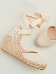 LK Bennett Sand Natural Maureene Canvas Espadrille Wedges - Image 3 of 4